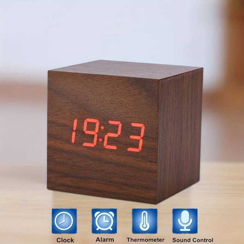 Wooden LED Digital Alarm Clock – Modern Minimalist Design