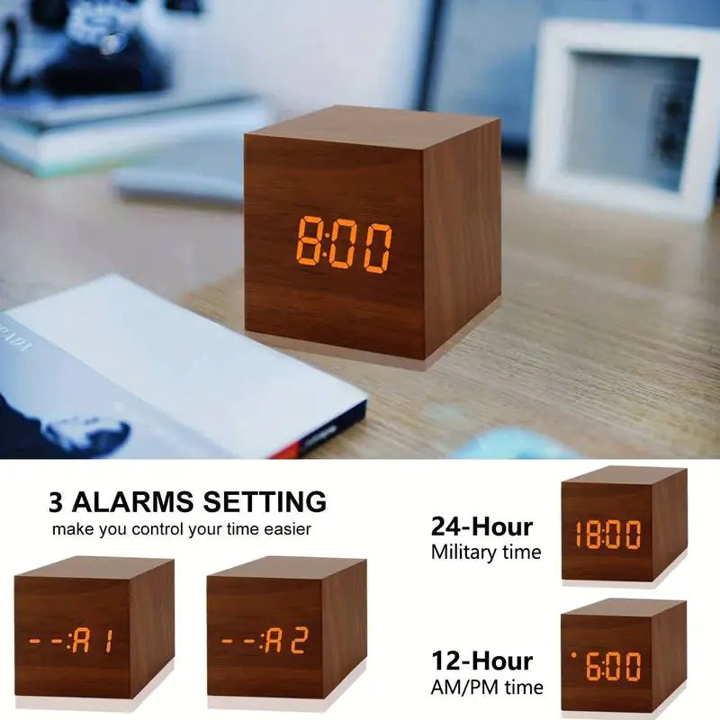 Wooden LED Digital Alarm Clock – Modern Minimalist Design